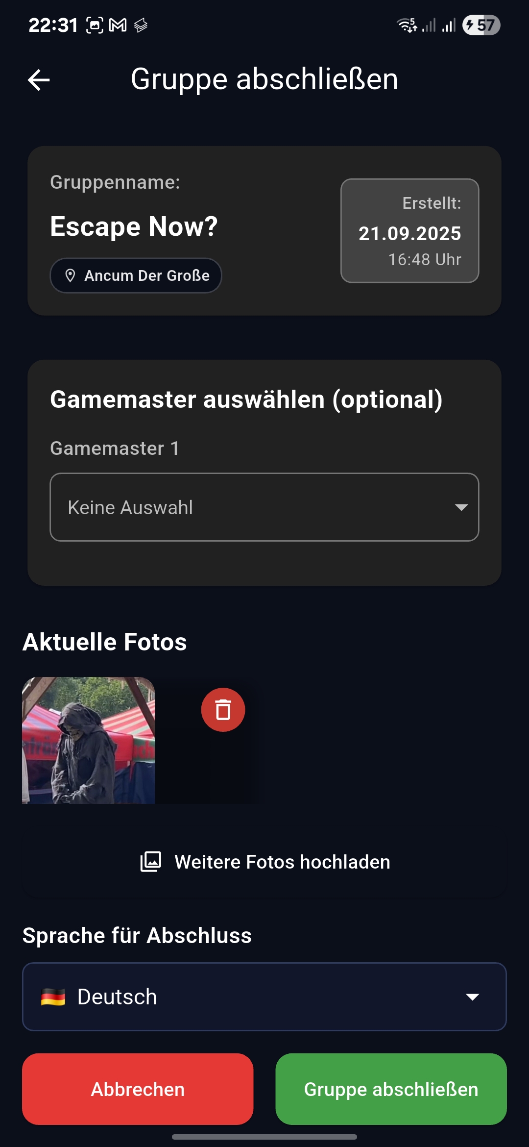 Gruppe in App abschließen